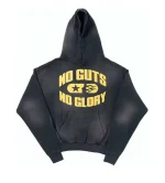 HELLSTAR NO GUTS NO GLORY FADED BLACK HOODIE.