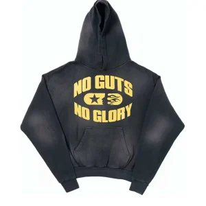 HELLSTAR NO GUTS NO GLORY FADED BLACK HOODIE.