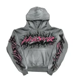 HELLSTAR STUDIOS FUTURE FLAME HOODIE GREY PINK