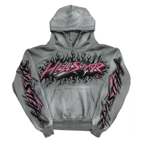 HELLSTAR STUDIOS FUTURE FLAME HOODIE GREY PINK