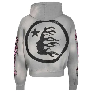 HELLSTAR STUDIOS FUTURE FLAME HOODIE GREY PINK.