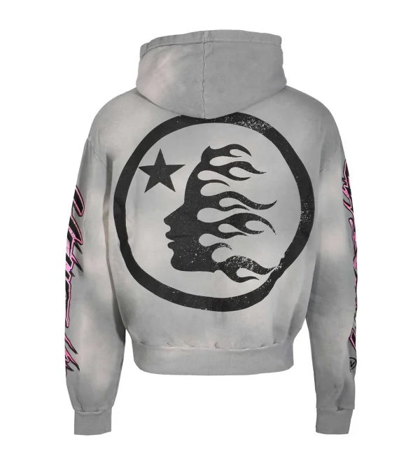 HELLSTAR STUDIOS FUTURE FLAME HOODIE GREY PINK.