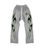 HELLSTAR STUDIOS GREY GREEN FUTURE FLAME FLARED SWEATPANTS