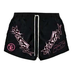 HELLSTAR STUDIOS WAXED NYLON ATHLETIC SHORTS BLACK