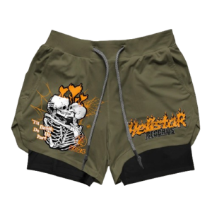 Hellstar Print Gym Shorts Green